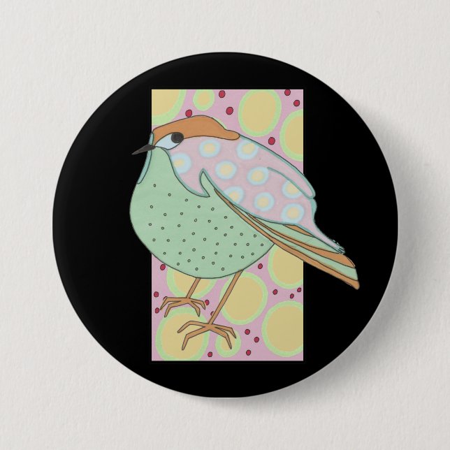 Cute Stylish Framed Pastel Songbird Button (Front)