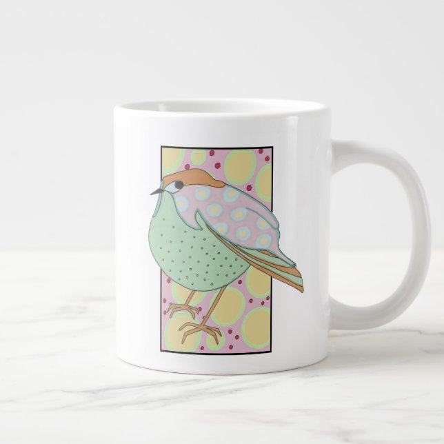Cute Stylish Framed Pastel Songbird Giant Coffee Mug (Right)