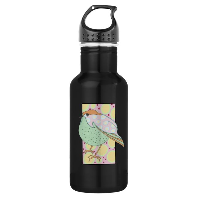 Cute Stylish Framed Pastel Songbird Stainless Steel Water Bottle (Front)