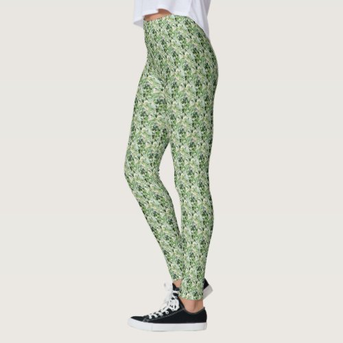 Cute Stylish Green Floral Pattern Fashion Womens Leggings