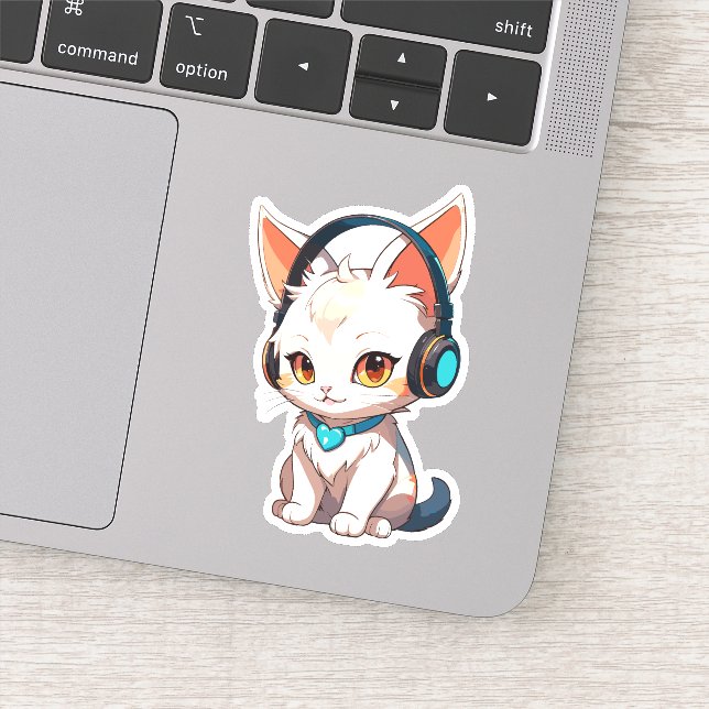 Cute Stylish Kitty in Headphones Sticker (Detail)