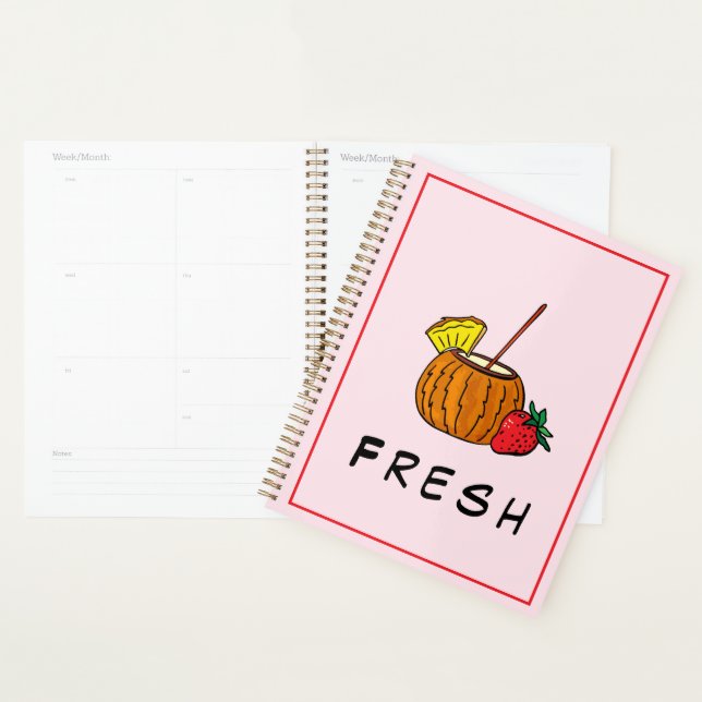 Cute Stylish Modern Coctail Strawberry Pink Planner (Display)
