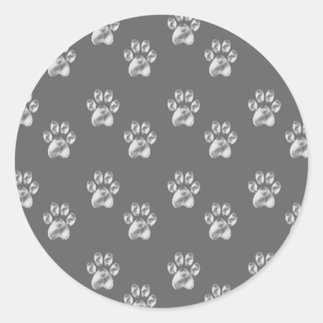 Cute stylish paw pattern on dark gray classic round sticker (Front)