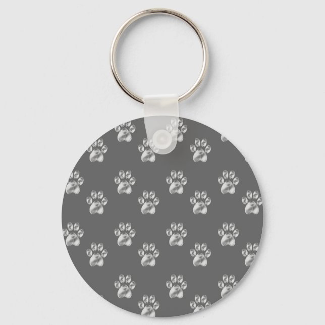 Cute stylish paw pattern on dark gray keychain (Front)