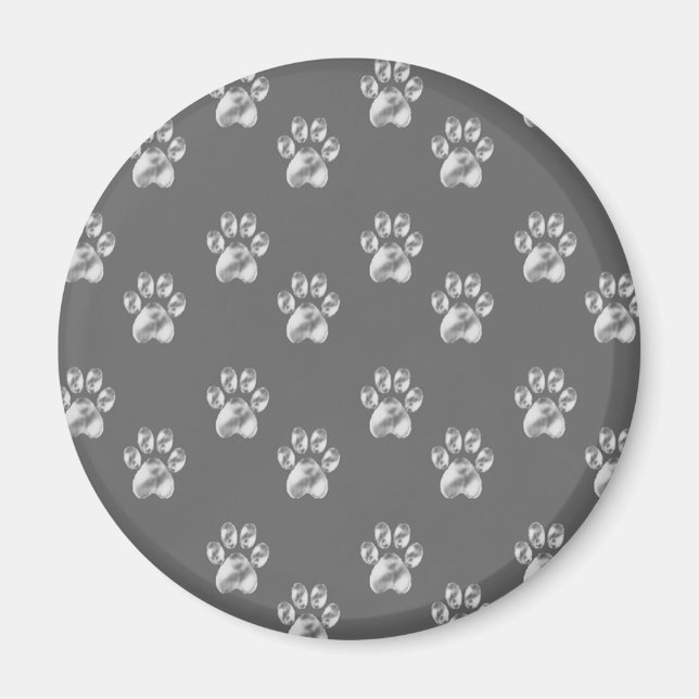 Cute stylish paw pattern on dark gray magnet (Front)