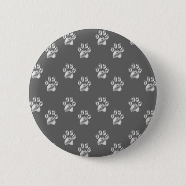 Cute stylish paw pattern on dark gray pinback button (Front)