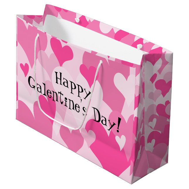 Cute Stylish pink hearts Galentine's Day Large Gift Bag (Front Angled)