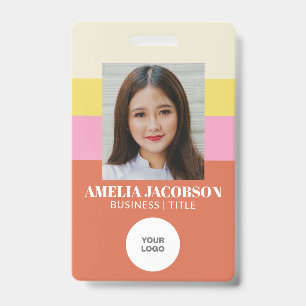 Cute Stylish Pink Orange Employee Photo ID Logo Badge