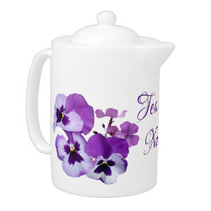 Cute stylish purple pansy floral boho tea pot