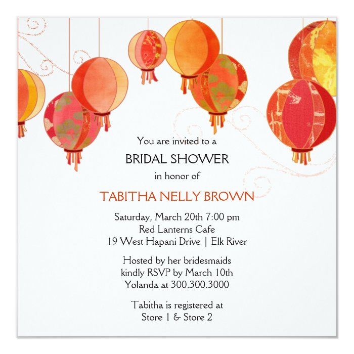 Cute Stylish Red Lanterns Bridal Shower Card Zazzle