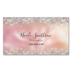Cute stylish rose gold faux glitter monogram business card magnet