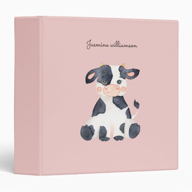  Cute stylish watercolor cow pink 3 Ring Binder (Front/Spine)