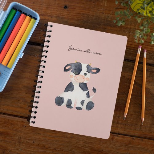  Cute stylish watercolor cow pink Planner