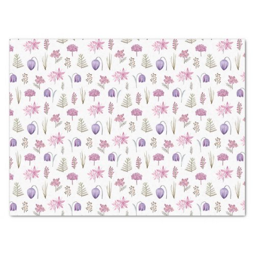 Cute Stylish Watercolor Pink Purple Flowers Garden Tissue Paper