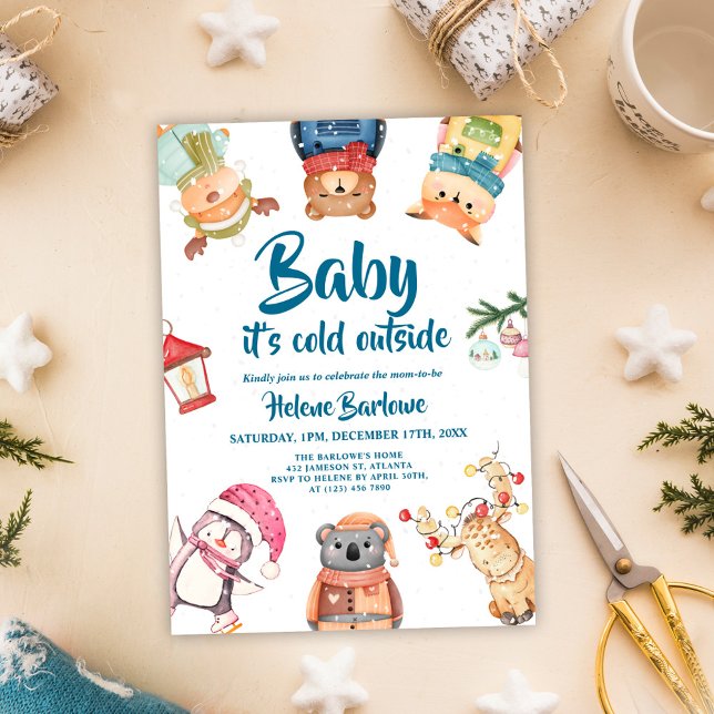 Cute Stylish Winter Woodland Animals Baby Shower Invitation (Cute Stylish Winter Woodland Animals Baby Shower Invitation)