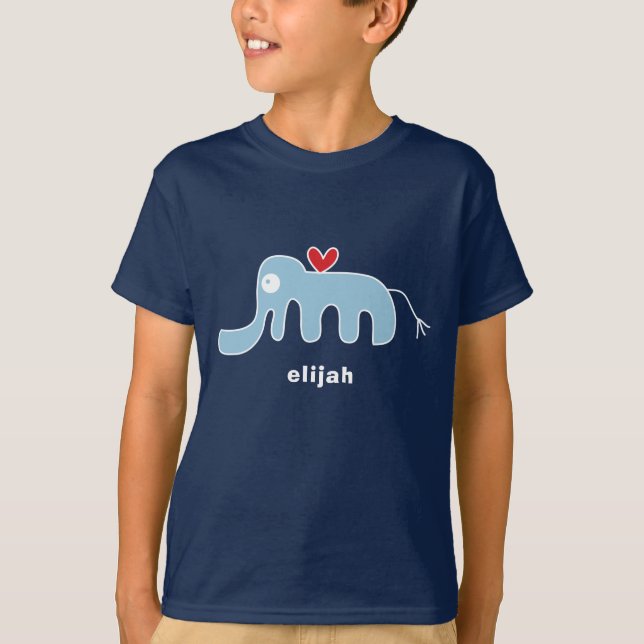 Cute Stylized Cartoon Blue Elephant Kid Children T-Shirt (Front)
