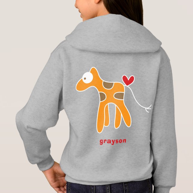 Cute Stylized Cartoon Orange Giraffe Kid Children Hoodie (Back)