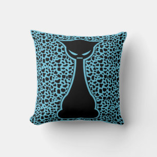 Cute Stylized Cat on Animal Print Background Throw Pillow
