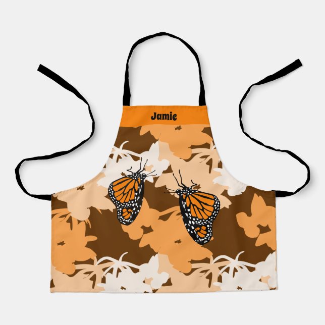Cute Stylized Monarch Butterfly Orange Apron (Front)