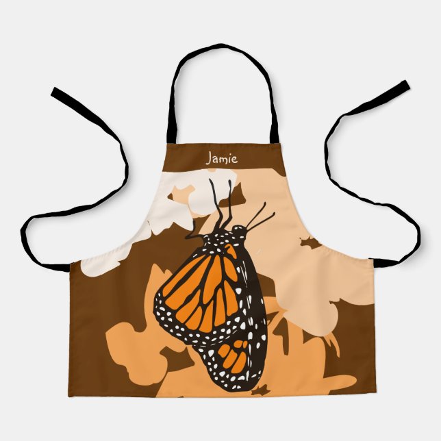 Cute Stylized Orange Monarch Butterfly Kid's Apron (Front)