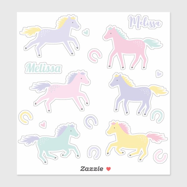 Cute stylized pastel Horses and horseshoes Sticker (Sheet)
