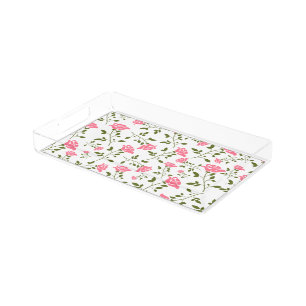 Cute Stylized Pink Roses Pattern Acrylic Tray