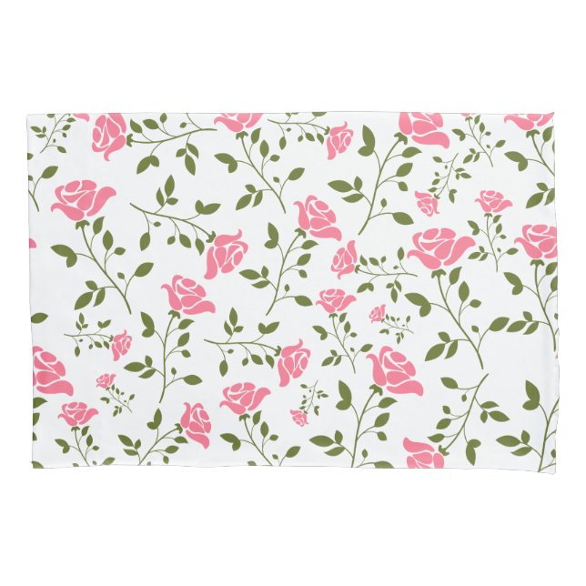 Cute Stylized Pink Roses Pattern Pillowcase (Front)