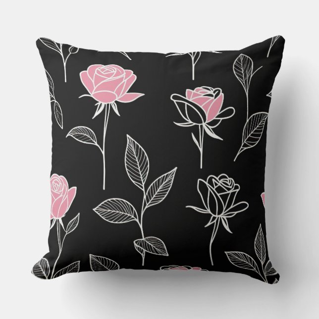Cute Stylized Roses Throw Pillow (Front)