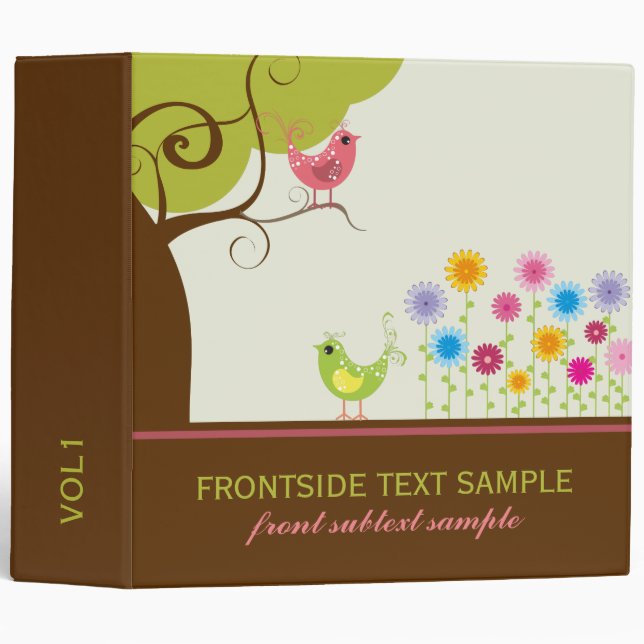 Cute Stylized Tree Flowers And Love Birds 3 Ring Binder (Front/Spine)