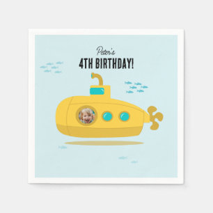 Cute Submarine Deep Sea Birthday Kids Photo Napkins