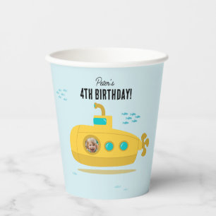 Cute Submarine Deep Sea Birthday Kids Photo Paper Cups