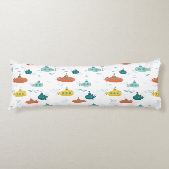 Cute Submarine Nautical Deep Sea Fish Pattern Body Pillow (Front)