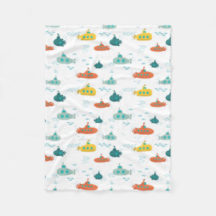 Cute Submarine Nautical Deep Sea Fish Pattern Fleece Blanket