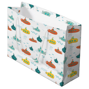 Cute Submarine Nautical Deep Sea Fish Pattern Large Gift Bag