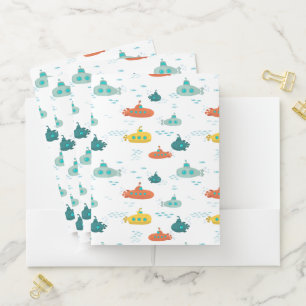 Cute Submarine Nautical Deep Sea Fish Pattern Pocket Folder
