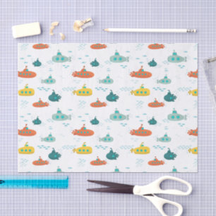 Cute Submarine Nautical Deep Sea Fish Pattern Tissue Paper