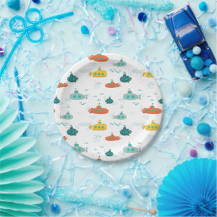 Cute Submarine Nautical Sea Fish Kids Birthday Paper Plates
