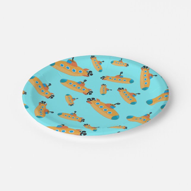Cute Submarine Pattern Kids Party Paper Plates (Angled)