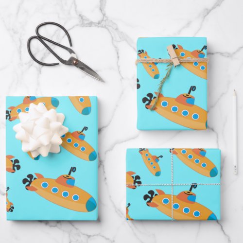 Cute Submarine Pattern Kids Party Wrapping Paper Sheets