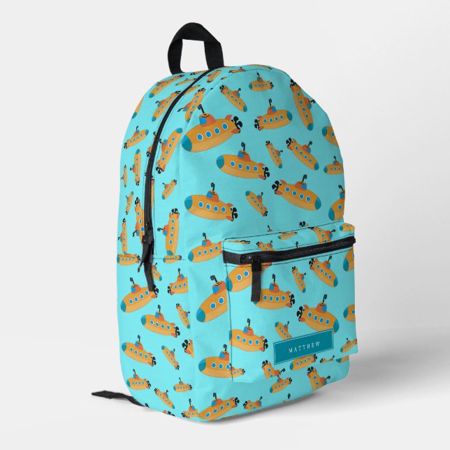 Cute Submarine Pattern Personalized School Printed Backpack (Back Corner Left)