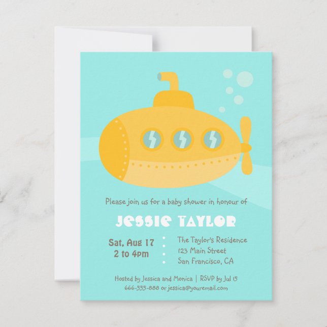Cute Submarine Underwater Baby Shower Invitations (Front)