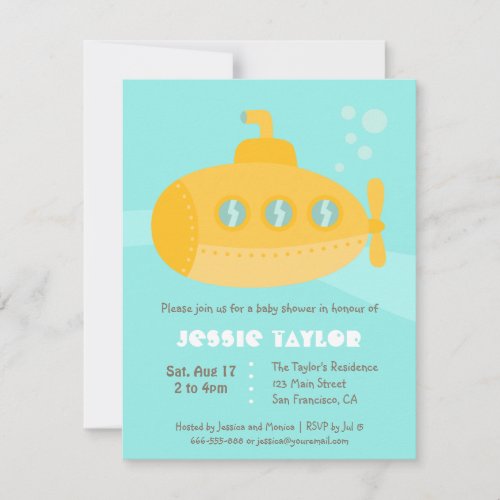 Cute Submarine Underwater Baby Shower Invitations