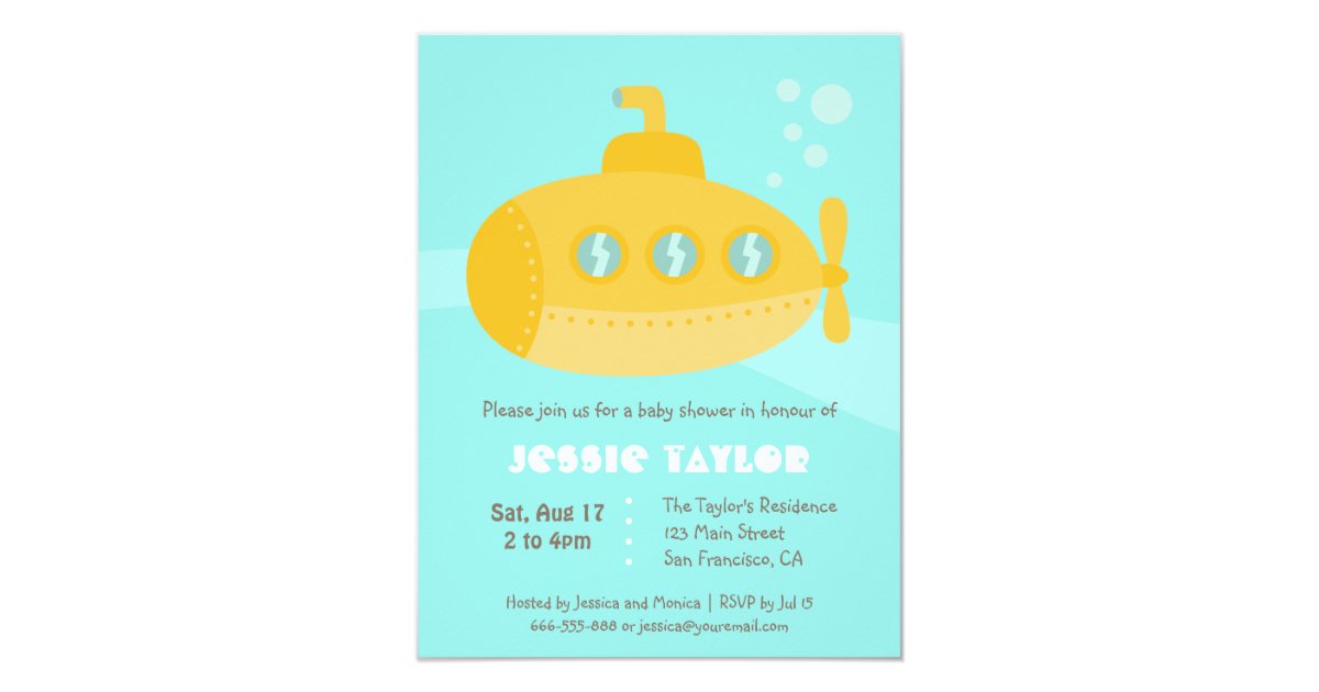 Cute Submarine Underwater Baby Shower Invitations | Zazzle.com