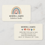Cute Substitute Teacher Cream Boho Rainbow Business Card