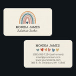 Cute Substitute Teacher Cream Boho Rainbow Business Card<br><div class="desc">Cute teacher business card features a beautiful modern boho rainbow and hearts in blue pink gold colors. Add name and personized with details. This card will be perfect for teachers or substitute teachers.</div>