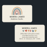 Cute Substitute Teacher Cream Boho Rainbow Business Card<br><div class="desc">Cute teacher business card features a beautiful modern boho rainbow and hearts in blue pink gold colors. Add name and personized with details. This card will be perfect for teachers or substitute teachers.</div>