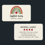 Cute Substitute Teacher Rainbow Leopard Print Business Card<br><div class="desc">Cute teacher business card features a pretty leopard print, red apple, pencil , hand print mash up of a beautiful modern rainbow. Add name and personized with details. This card will be perfect for teachers or substitute teachers.</div>