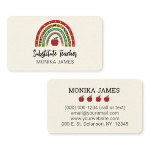 Cute Substitute Teacher Rainbow Leopard Print Business Card