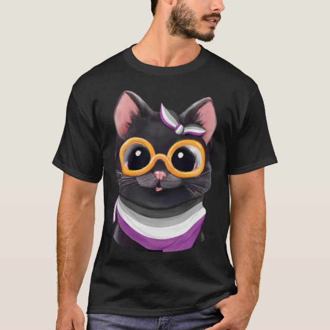 Cute Subtle Asexual Pride Flag Cat with Ace Flag C T-Shirt (Front)