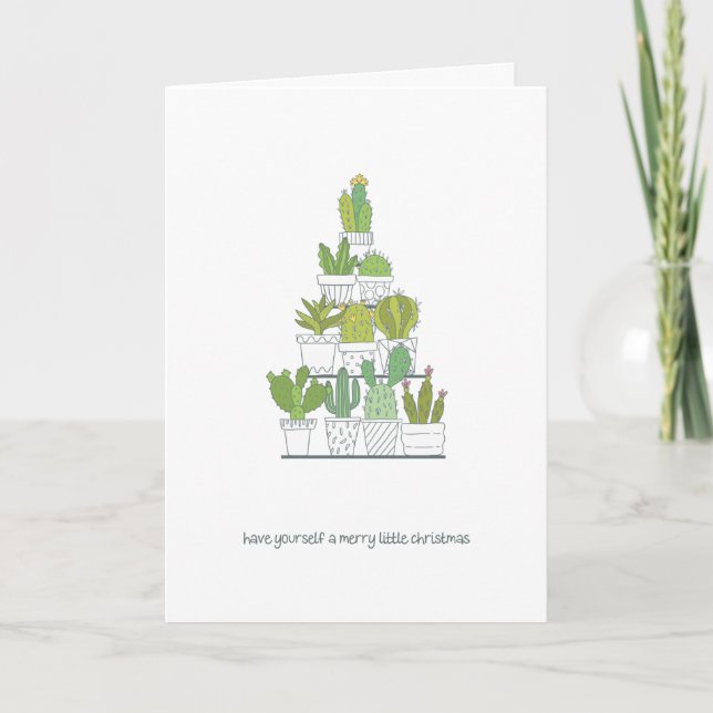 Cute Succulent And Cactus Christmas Card (Front)